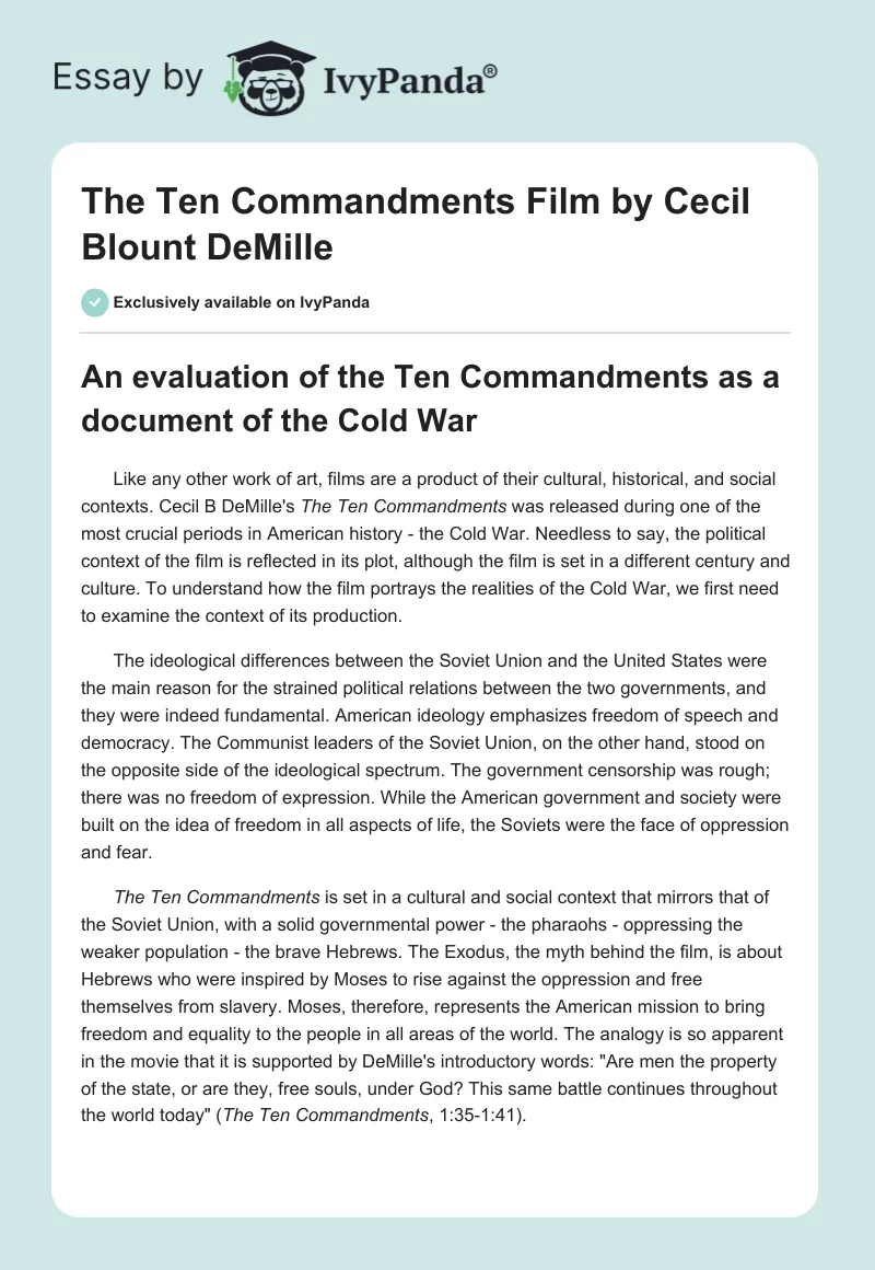 "The Ten Commandments" Film by Cecil Blount DeMille. Page 1