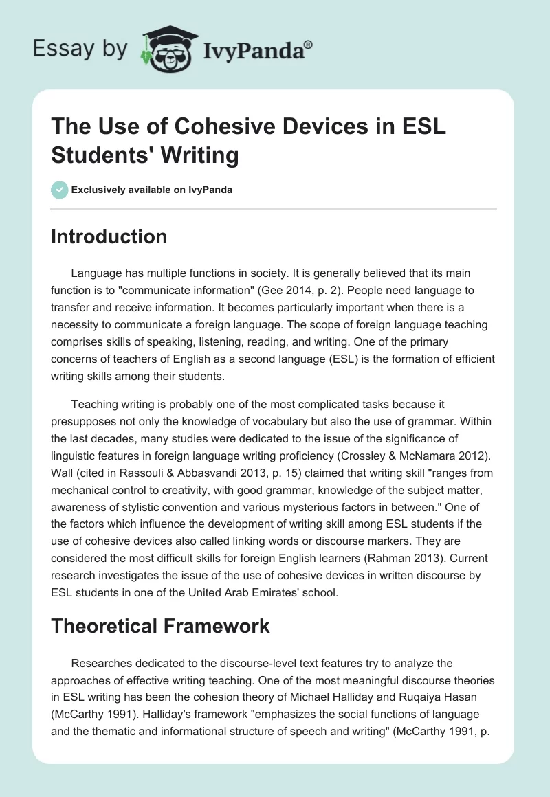 The Use of Cohesive Devices in ESL Students' Writing. Page 1