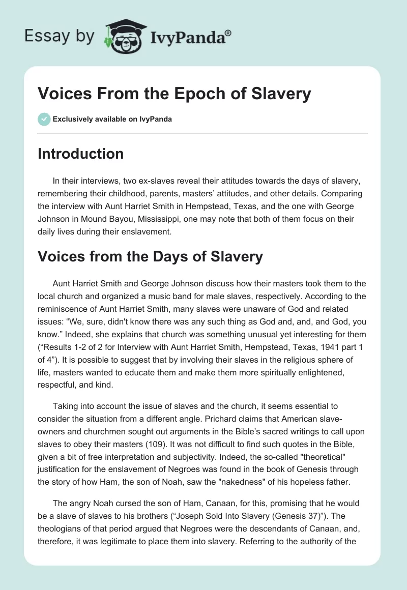 Voices From the Epoch of Slavery. Page 1