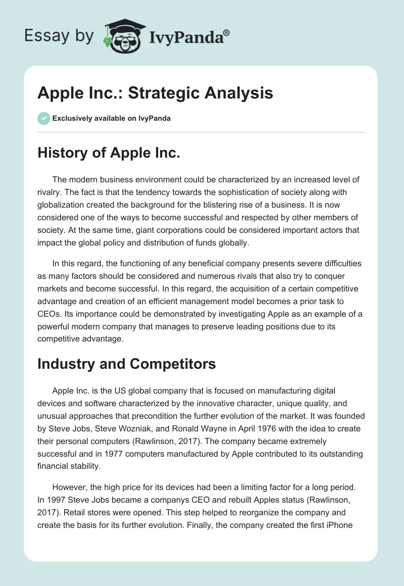 Apple Inc.: Strategic Analysis. Page 1