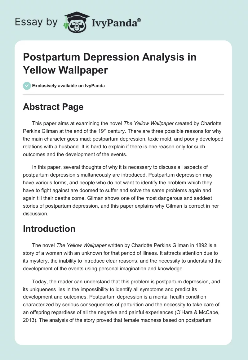 Postpartum Depression Analysis in "Yellow Wallpaper". Page 1