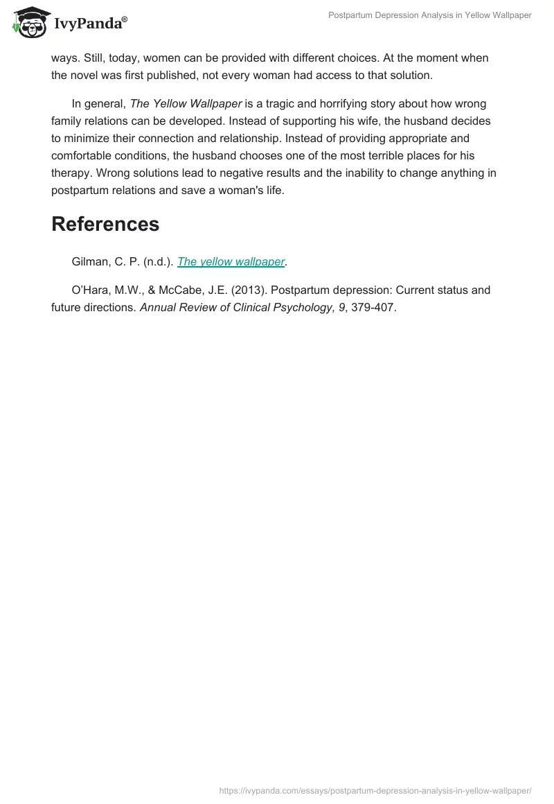 Postpartum Depression Analysis in "Yellow Wallpaper". Page 3