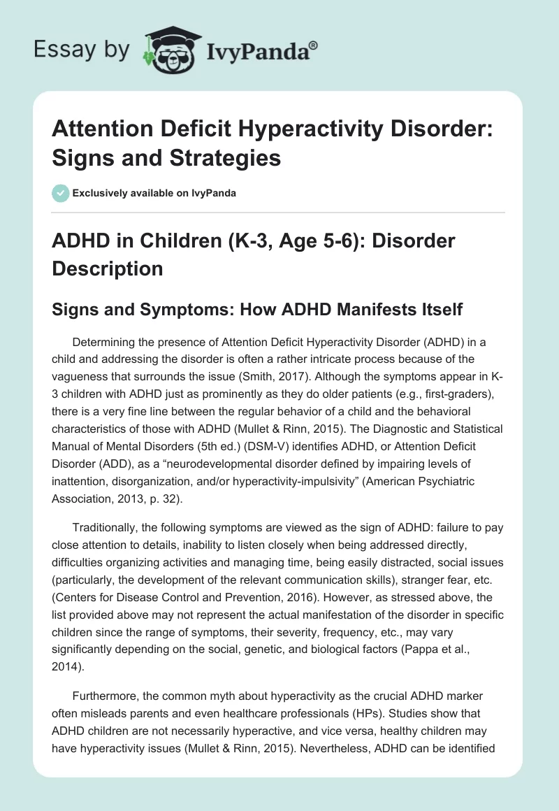 Attention Deficit Hyperactivity Disorder: Signs and Strategies. Page 1