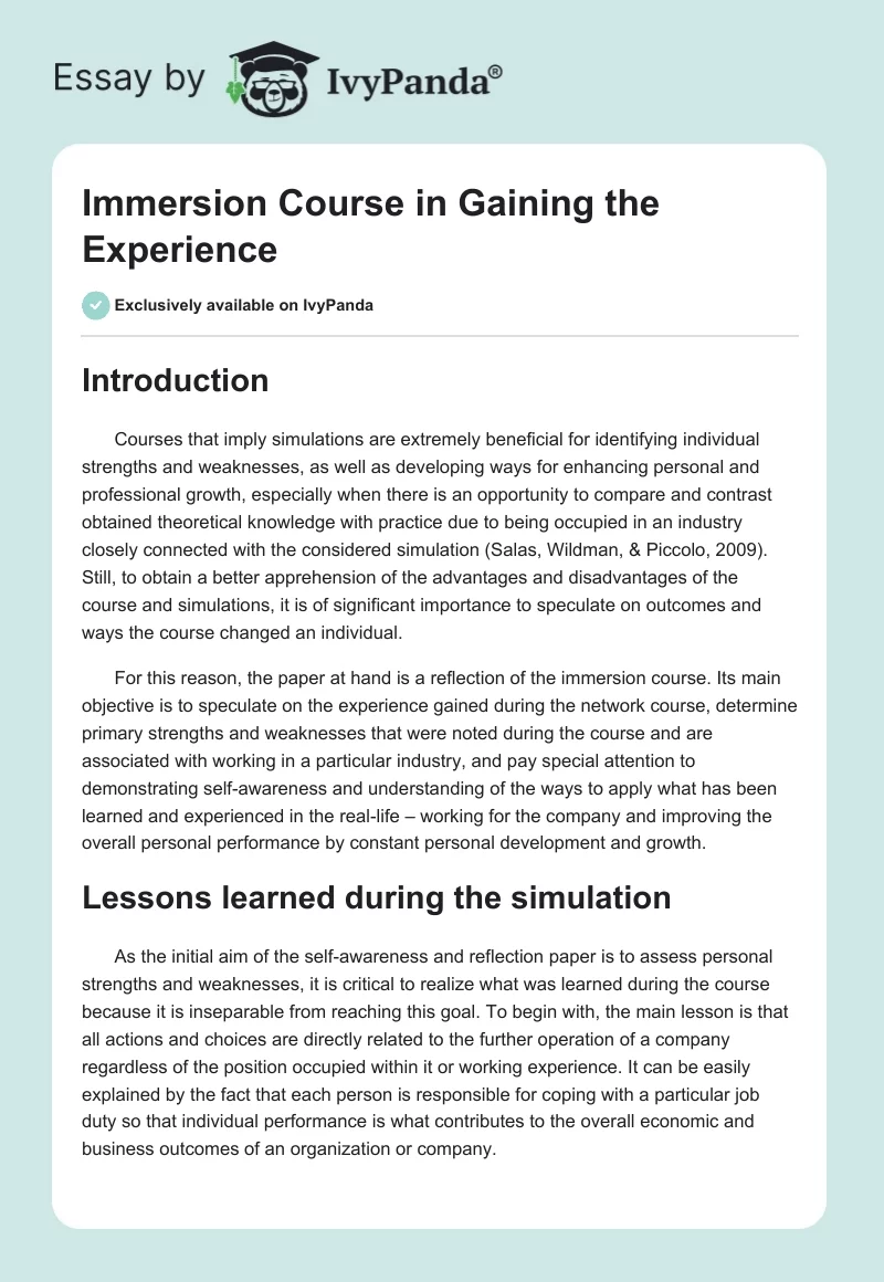 Immersion Course in Gaining the Experience. Page 1