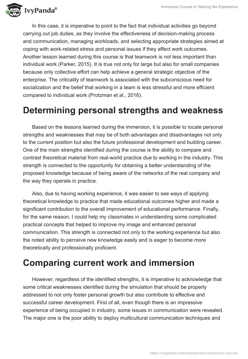 Immersion Course in Gaining the Experience. Page 2