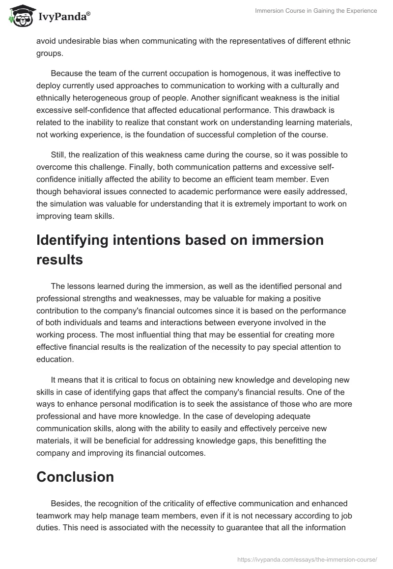 Immersion Course in Gaining the Experience. Page 3