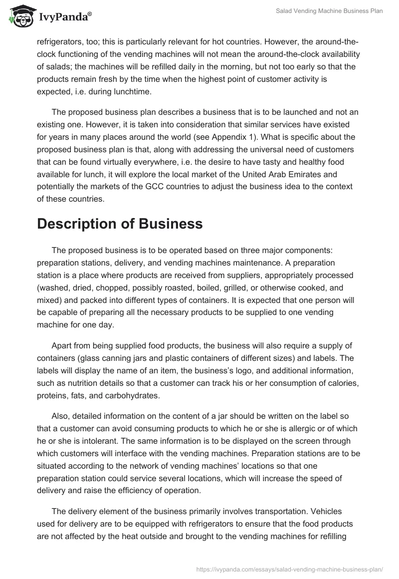 Salad Vending Machine Business Plan. Page 3