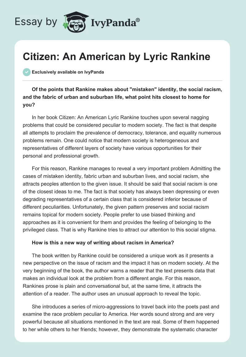 "Citizen: An American" by Lyric Rankine. Page 1