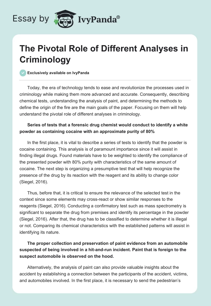 The Pivotal Role of Different Analyses in Criminology. Page 1