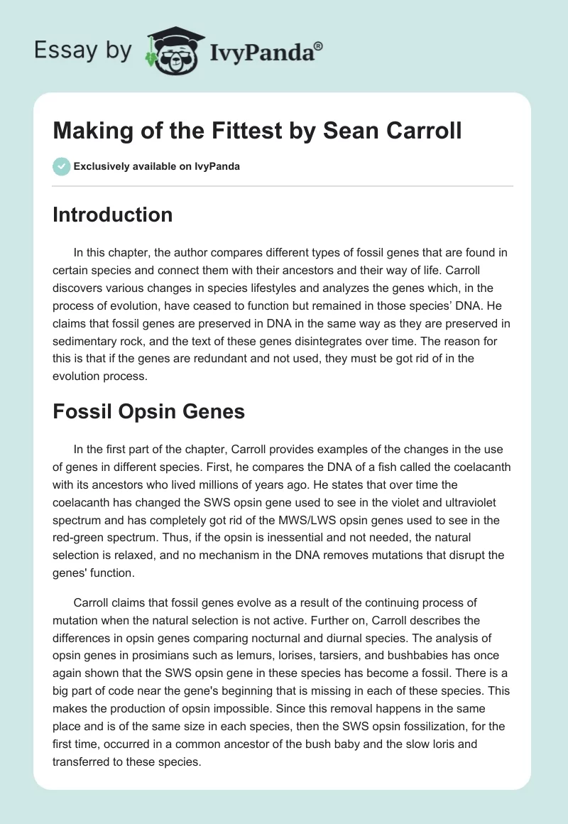 "Making of the Fittest" by Sean Carroll. Page 1