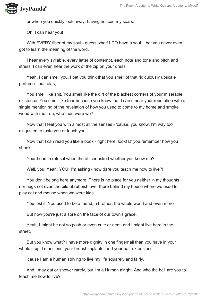 The Poem A Letter to White Queers, A Letter to Myself. Page 2