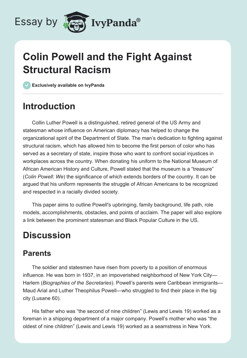Colin Powell and the Fight Against Structural Racism. Page 1