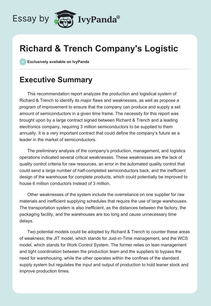Richard & Trench Company's Logistic. Page 1