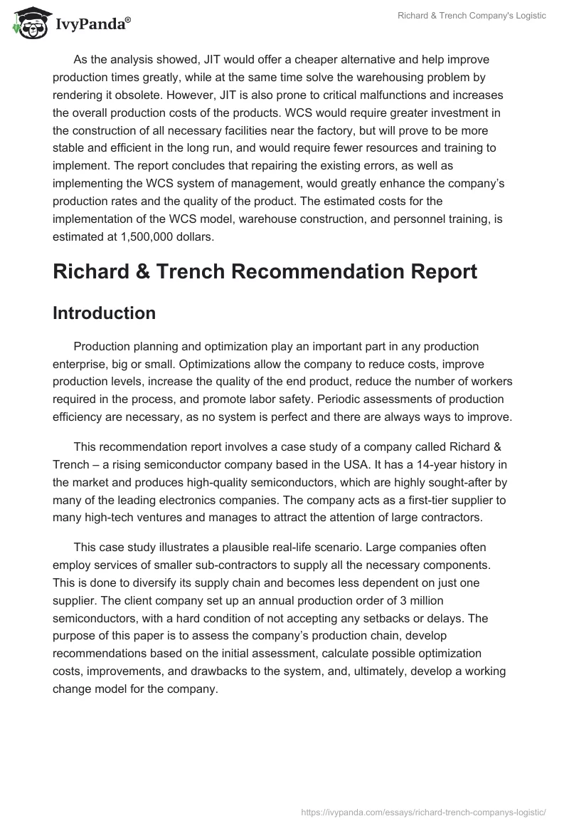 Richard & Trench Company's Logistic. Page 2
