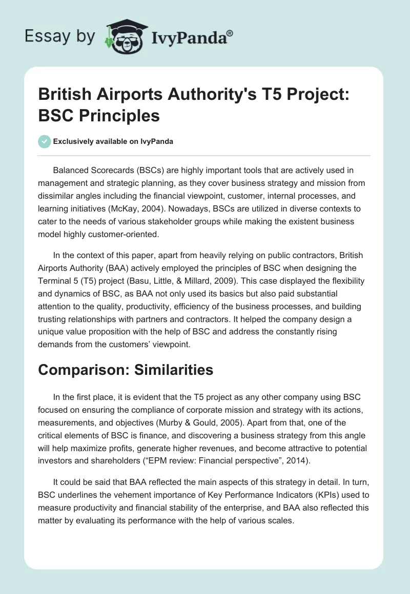 British Airports Authority's T5 Project: BSC Principles. Page 1