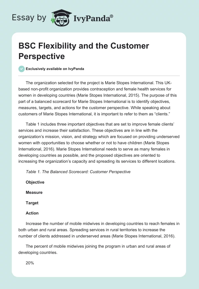 BSC Flexibility and the Customer Perspective. Page 1