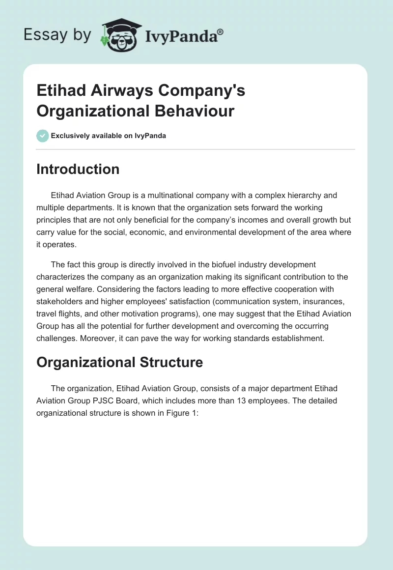 Etihad Airways Company's Organizational Behaviour. Page 1