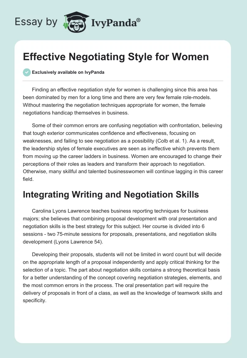 Effective Negotiating Style for Women. Page 1