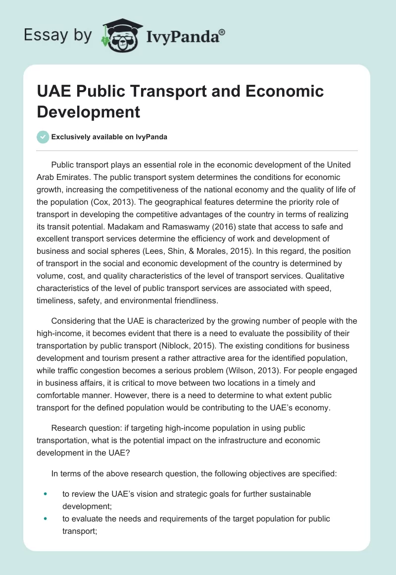 UAE Public Transport and Economic Development. Page 1