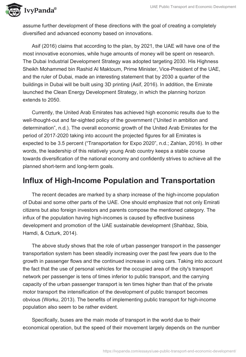 UAE Public Transport and Economic Development. Page 4