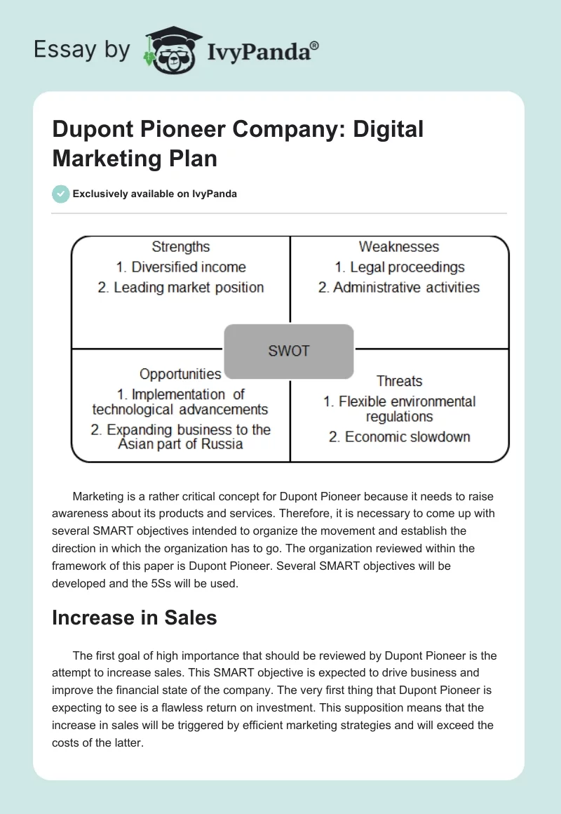 Dupont Pioneer Company: Digital Marketing Plan. Page 1