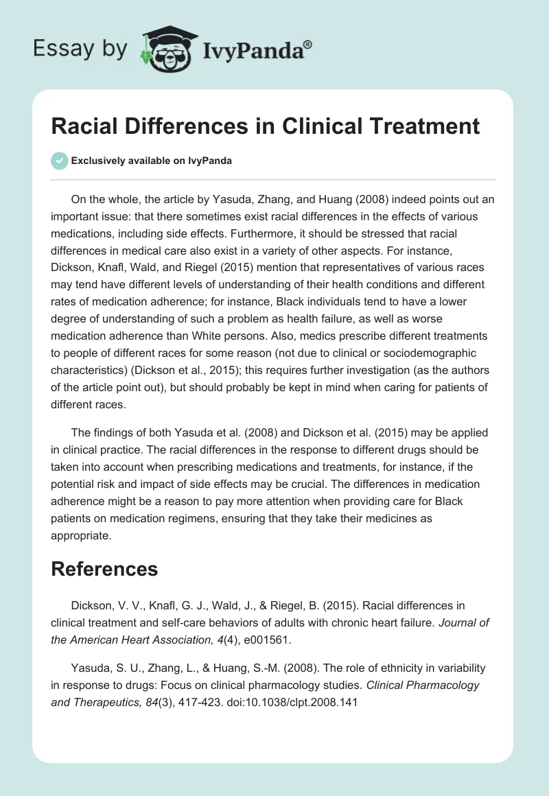 Racial Differences in Clinical Treatment. Page 1