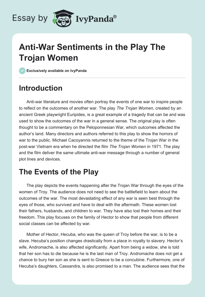 Anti-War Sentiments in the Play "The Trojan Women". Page 1
