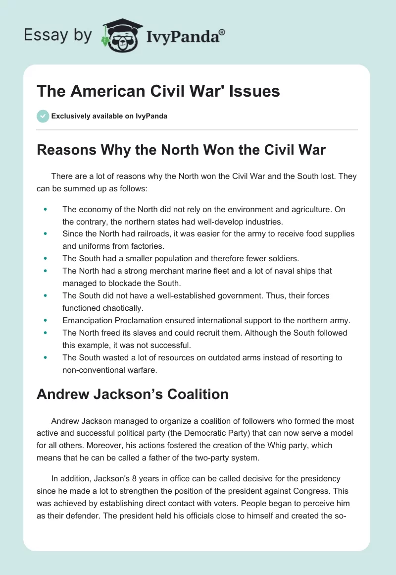 The American Civil War' Issues. Page 1
