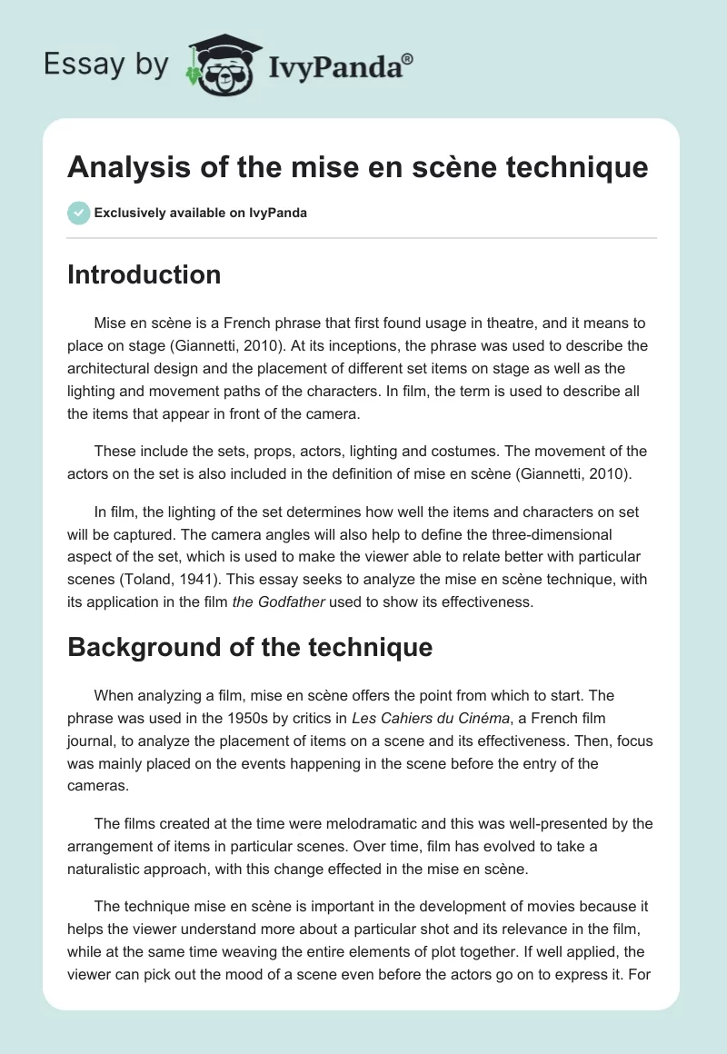 Analysis of the mise en scène technique. Page 1