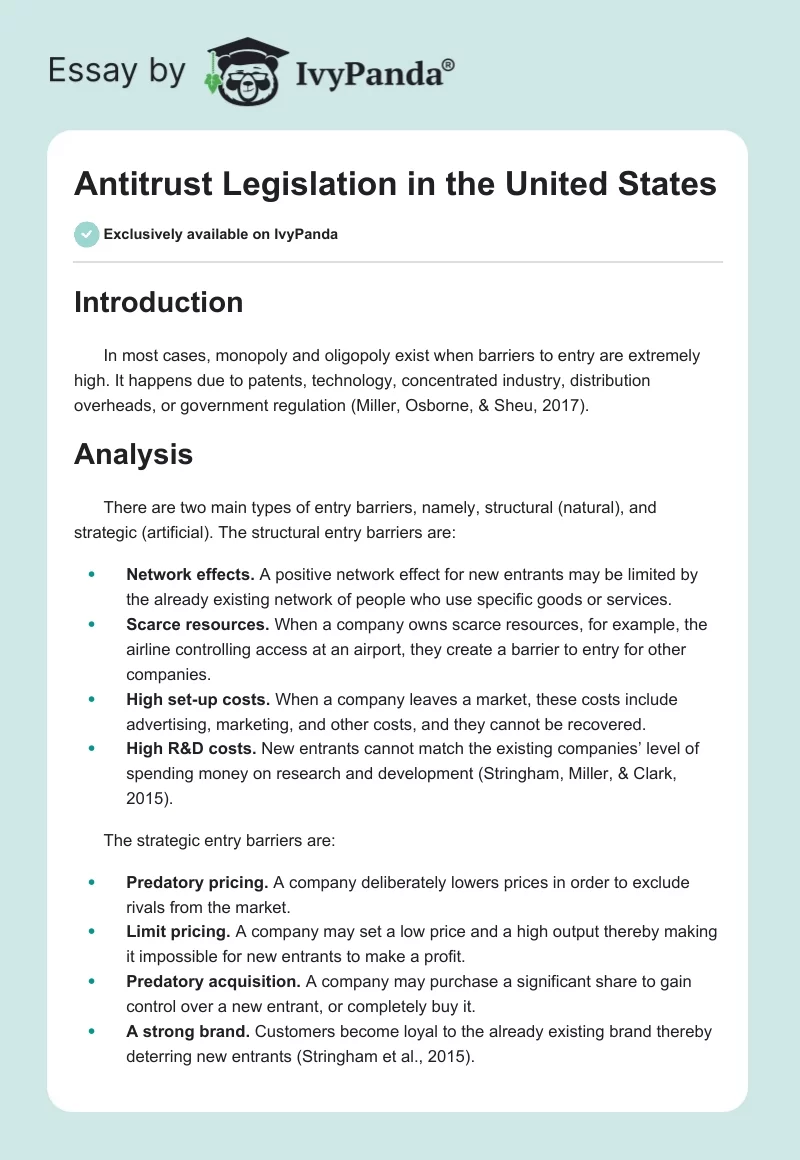 Antitrust Legislation in the United States. Page 1