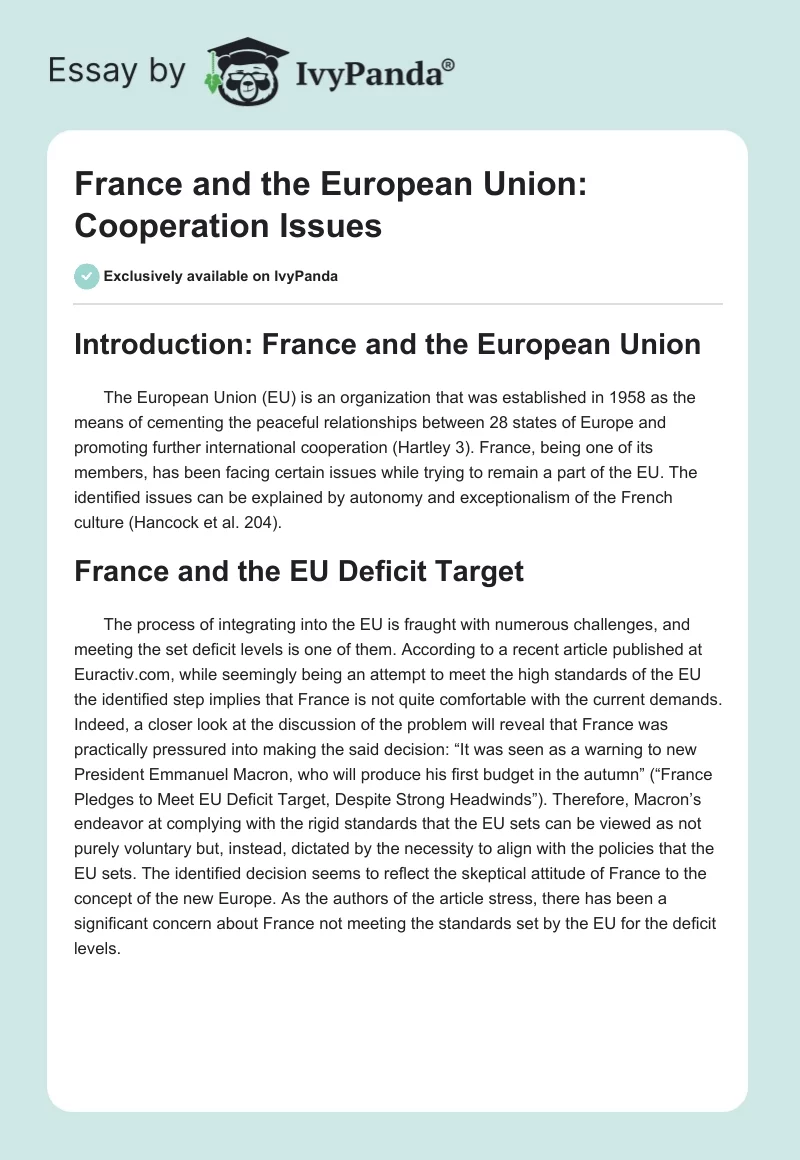 France and the European Union: Cooperation Issues. Page 1