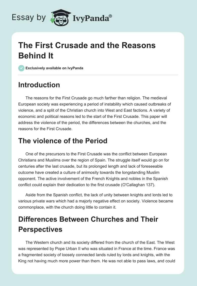The First Crusade and the Reasons Behind It. Page 1