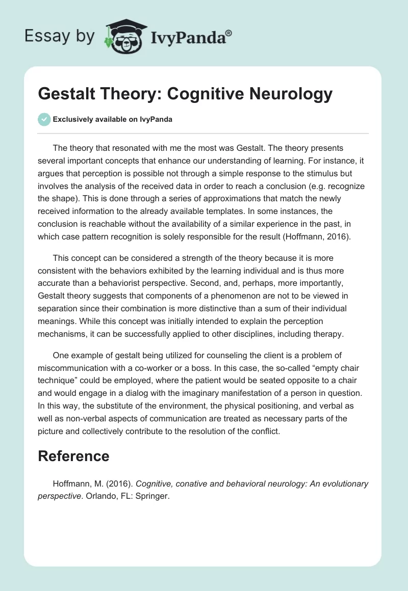Gestalt Theory: Cognitive Neurology. Page 1