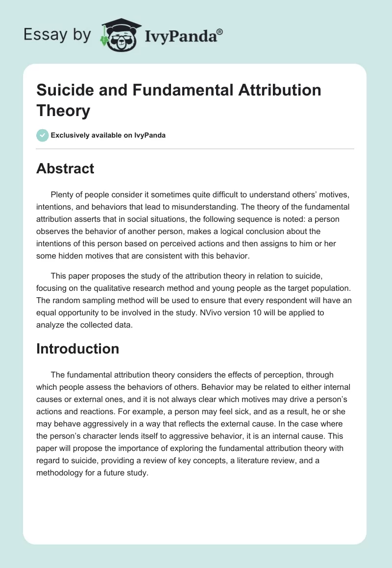 Suicide and Fundamental Attribution Theory. Page 1