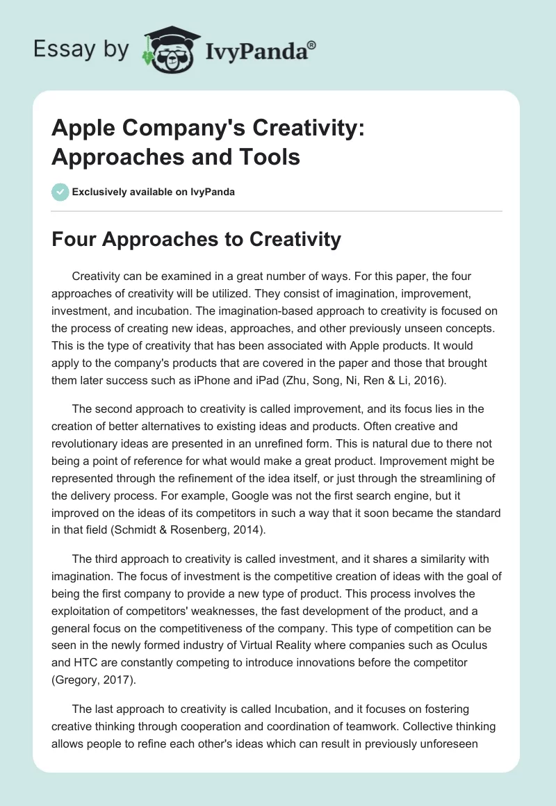 Apple Company's Creativity: Approaches and Tools. Page 1