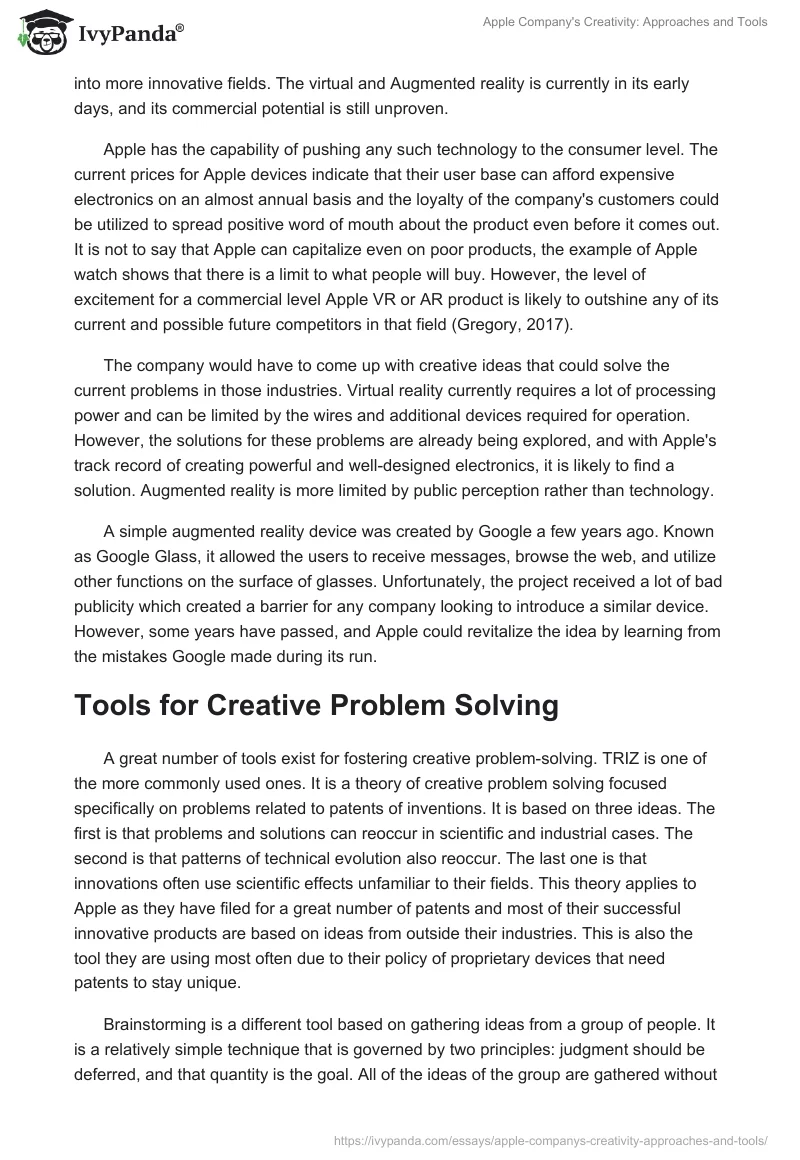 Apple Company's Creativity: Approaches and Tools. Page 3