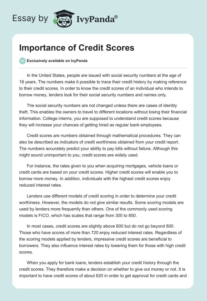 Importance of Credit Scores. Page 1