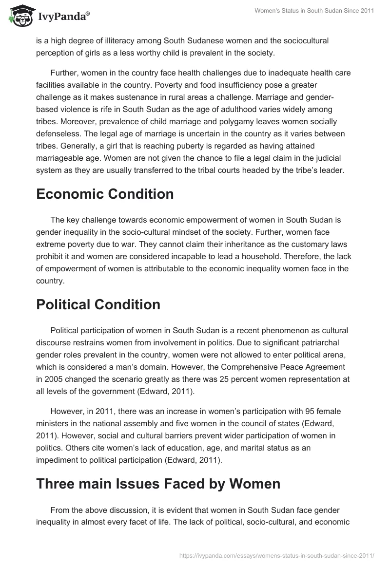 Women's Status in South Sudan Since 2011. Page 2