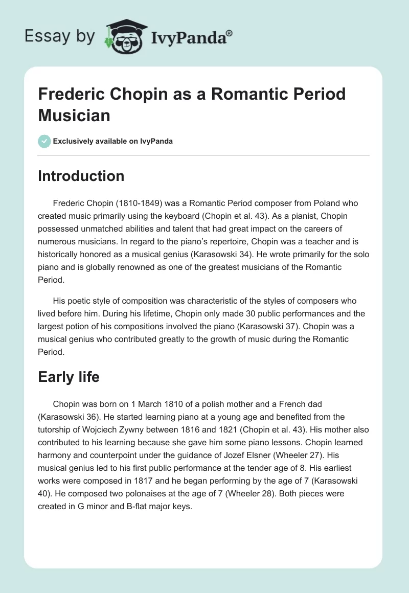 Frederic Chopin as a Romantic Period Musician. Page 1