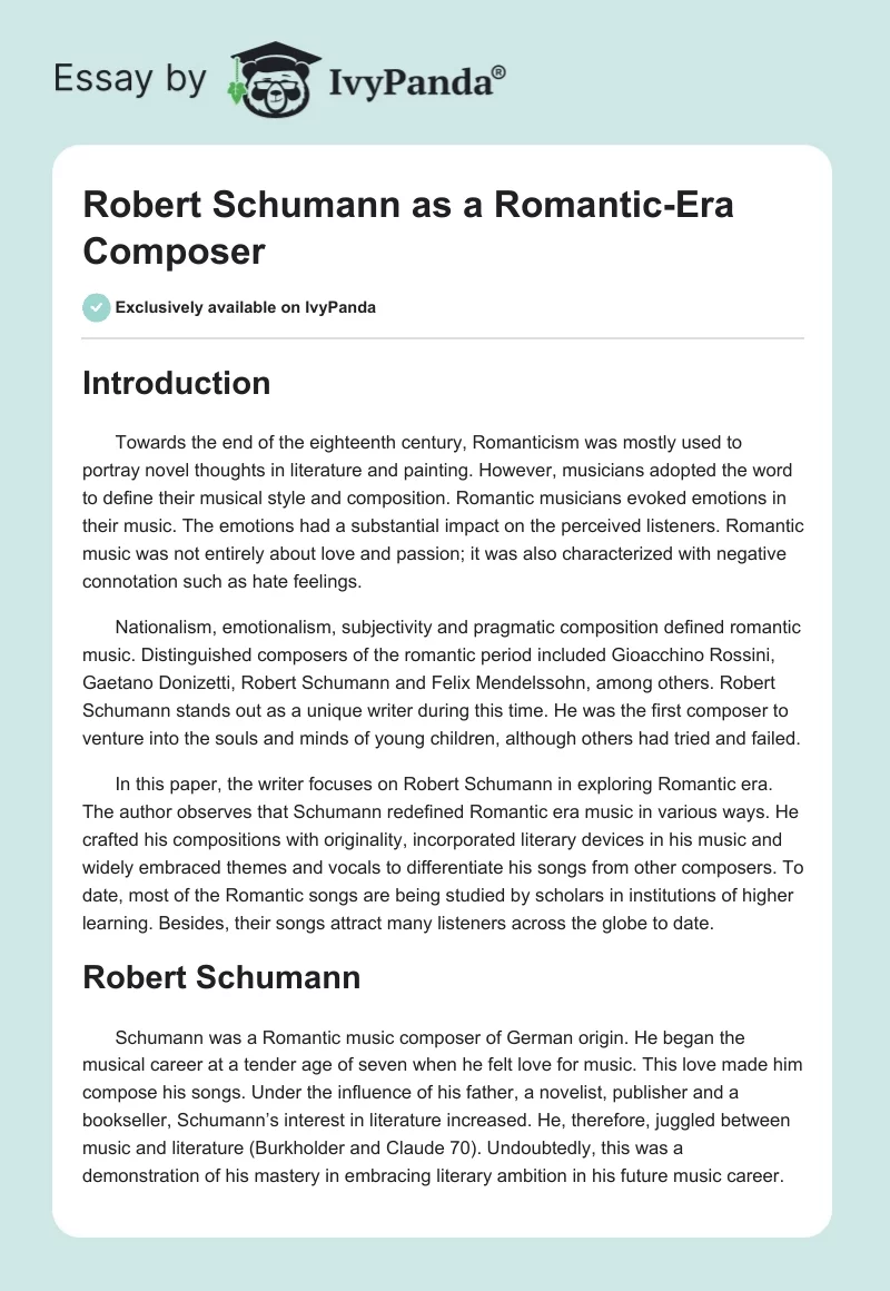 Robert Schumann as a Romantic-Era Composer. Page 1