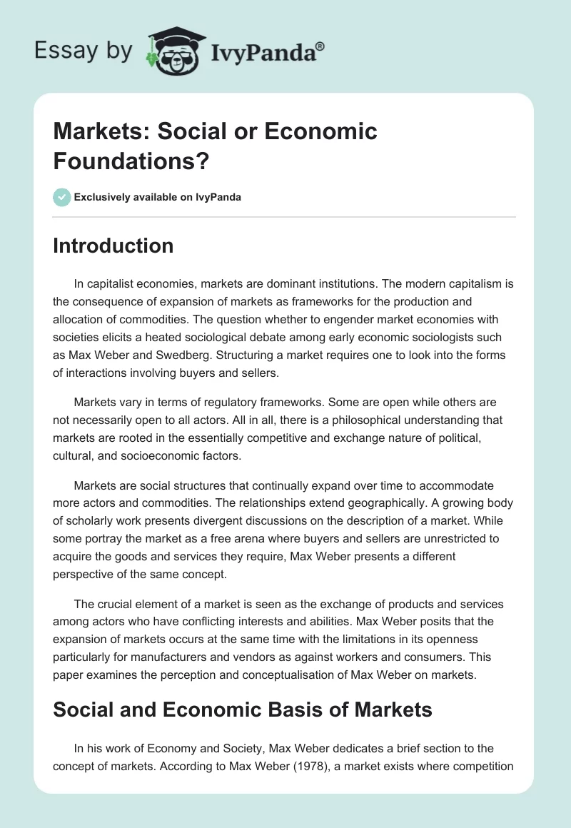 Markets: Social or Economic Foundations?. Page 1