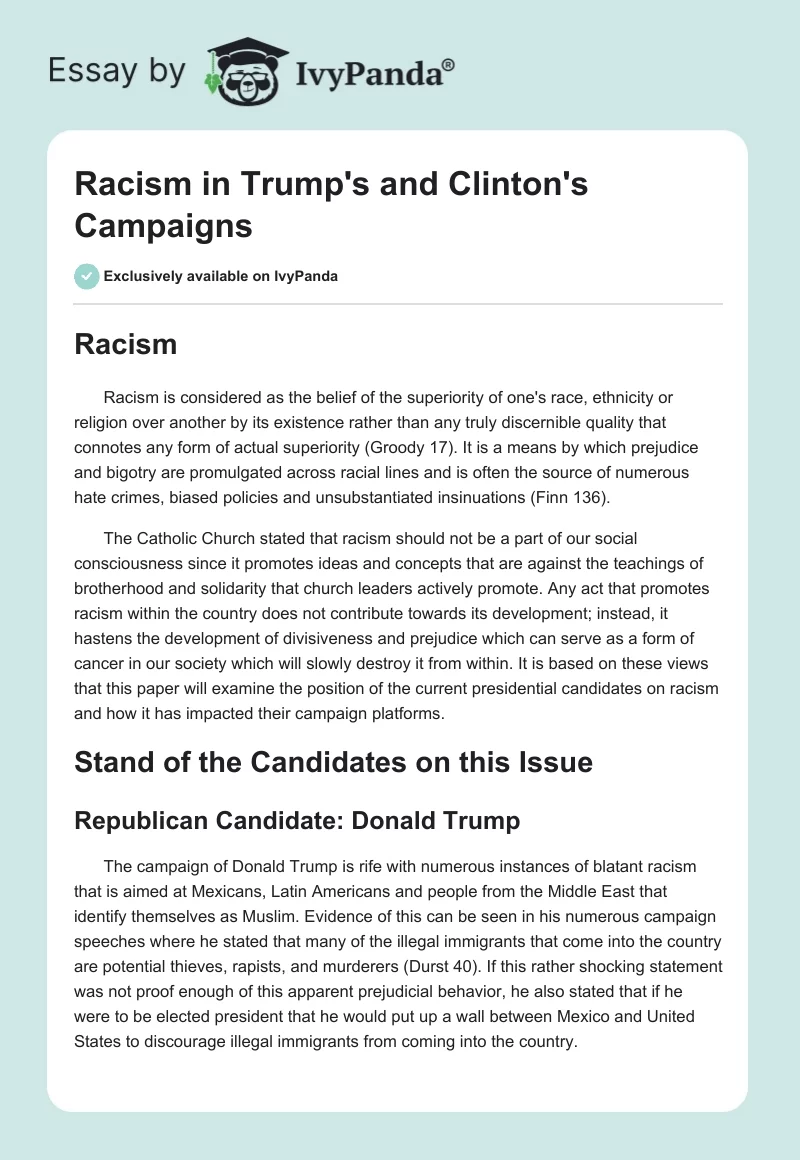 Racism in Trump's and Clinton's Campaigns. Page 1