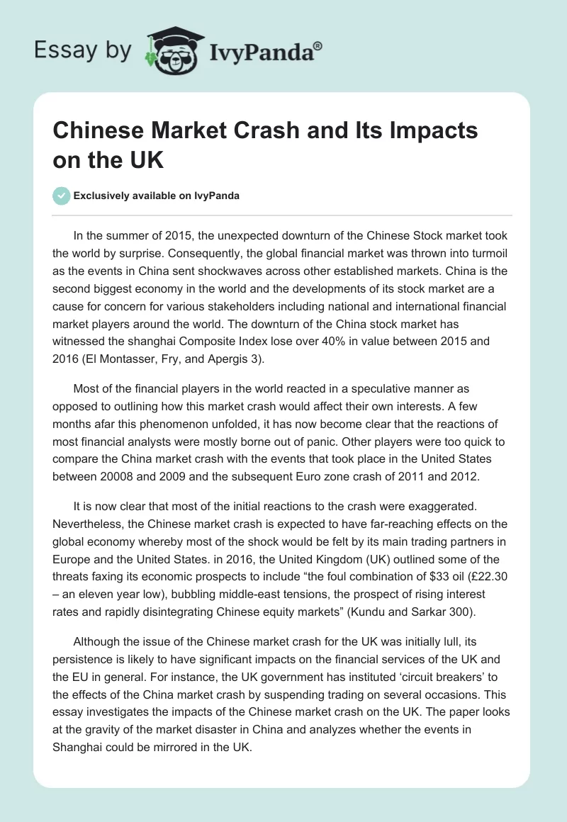 Chinese Market Crash and Its Impacts on the UK. Page 1