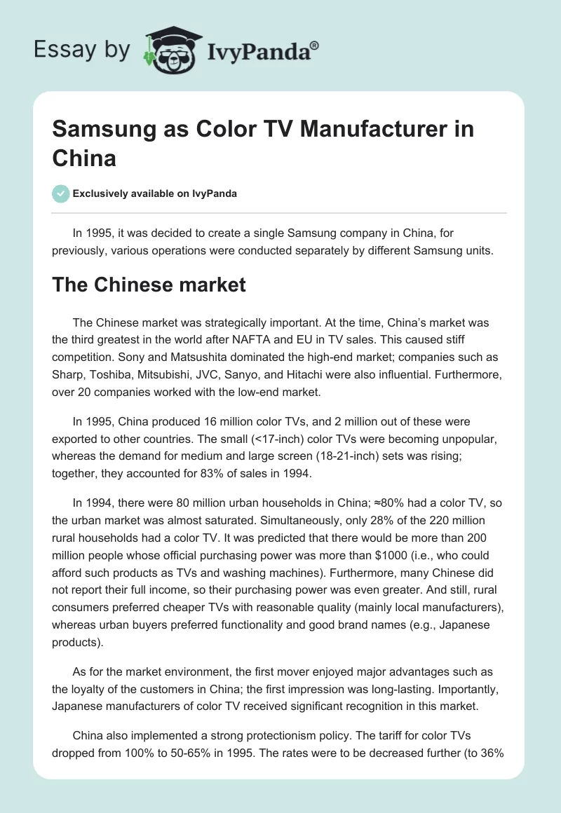 Samsung as Color TV Manufacturer in China. Page 1