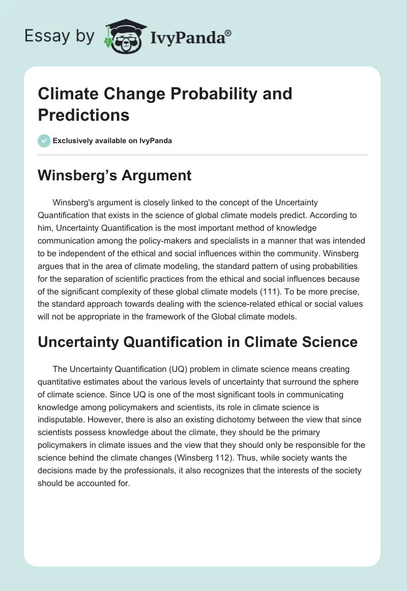 Climate Change Probability and Predictions. Page 1