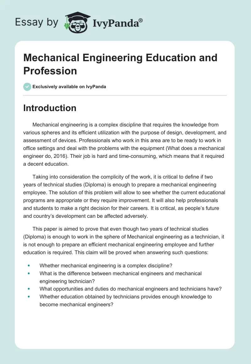 Mechanical Engineering Education and Profession. Page 1