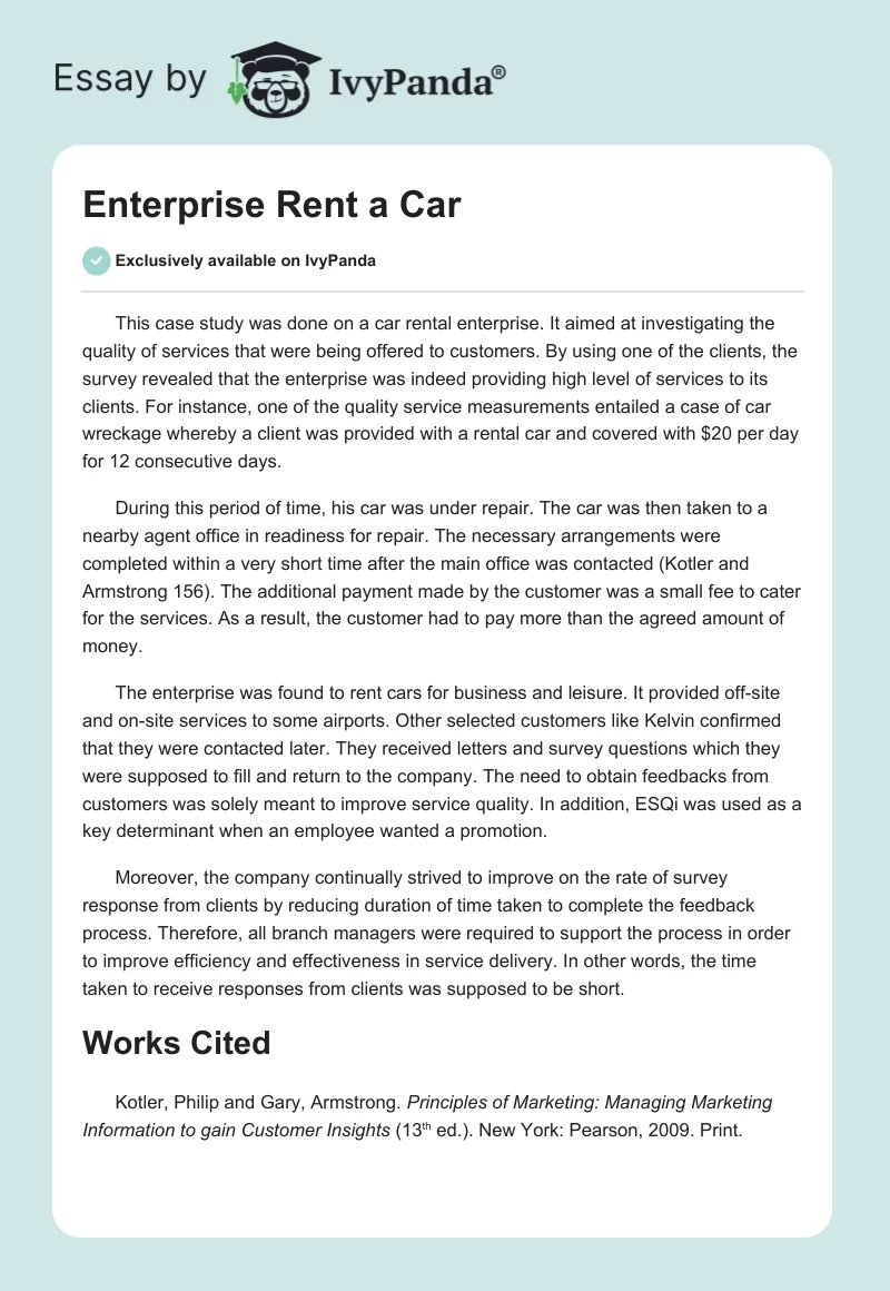 Enterprise Rent a Car. Page 1