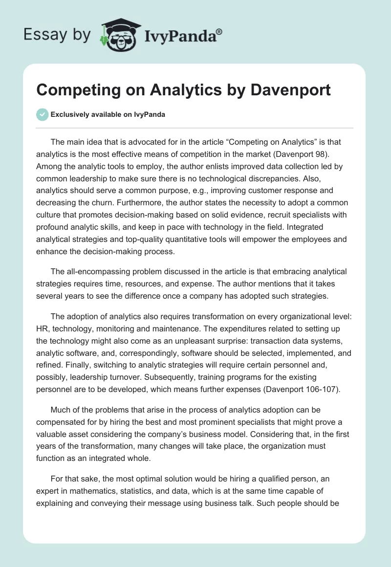 "Competing on Analytics" by Davenport. Page 1