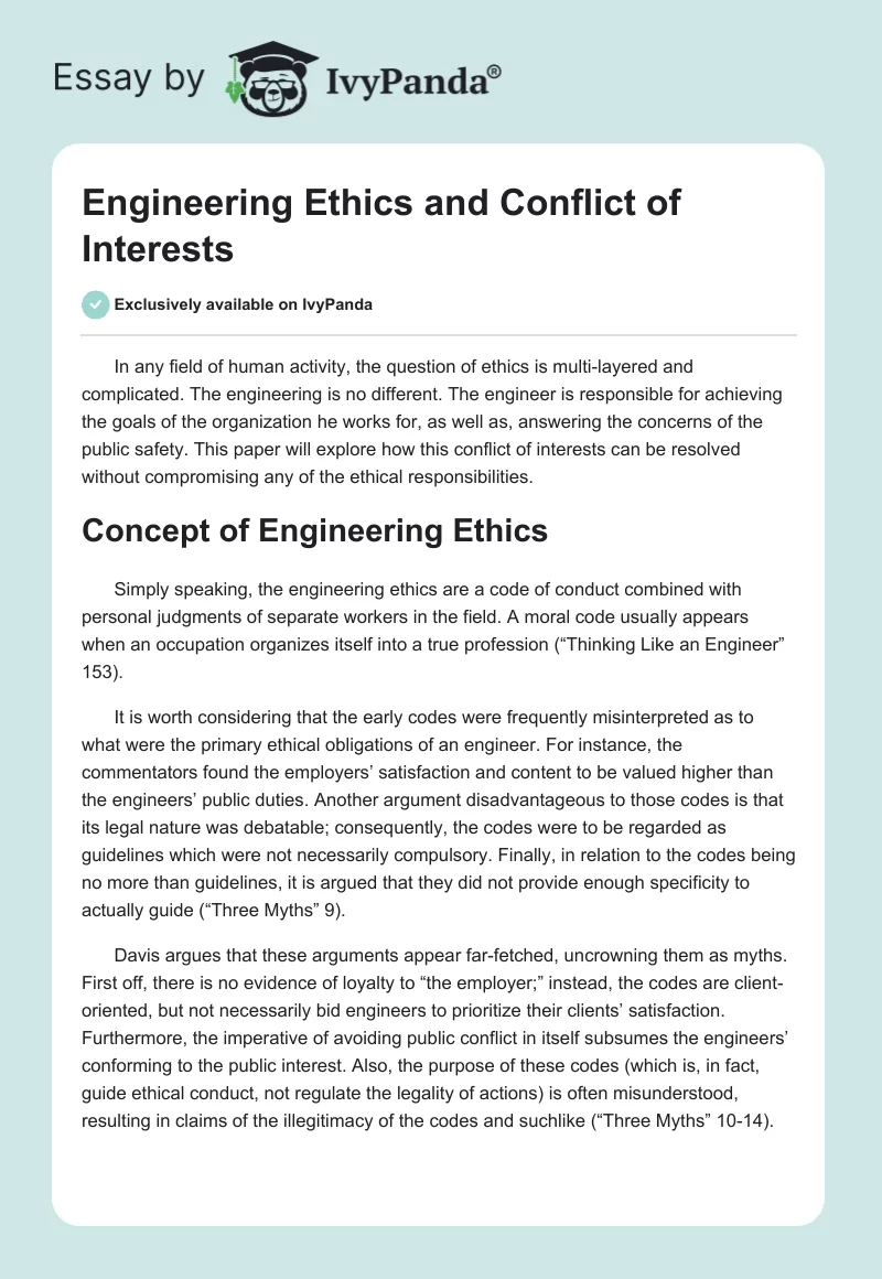 Engineering Ethics and Conflict of Interests. Page 1