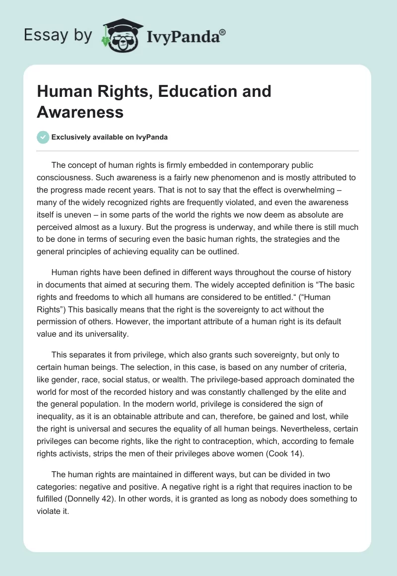 Human Rights, Education and Awareness. Page 1